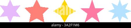 Farbenfrohe, Pixelförmige Symbole Mit Stern. Pixel Art Symbol Sammlung Von Lebendigen Sternen In Verschiedenen Formen Und Farben. Abbildung Des Isolierten Vektors Stock Vektor