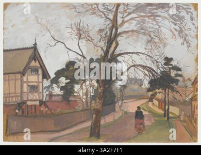 In dieser Landschaft fängt Pissarro eine ländliche Straße in der Nähe von London ein, mit einem charmanten Chalet auf der linken Seite, mit seiner charakteristischen Verwendung von Licht und detaillierter Landschaft. Stockfoto