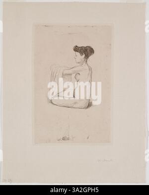 Dieses Werk zeigt eine Frau, die sich auf das Bett vorbereitet, die die Intimität des Augenblicks einfängt und gleichzeitig ein Gefühl von Einsamkeit und Introspektion durch Munchs charakteristischen Stil vermittelt. Stockfoto