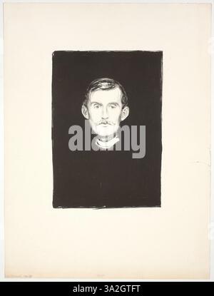 Edvard Munchs Selbstporträt zeigt den Künstler mit einem kontemplativen und introspektiven Ausdruck. Sein charakteristischer Einsatz von kräftigen Pinselstrichen und tiefen Tönen unterstreicht die psychologische und emotionale Komplexität, die für seine Arbeit von zentraler Bedeutung ist. Stockfoto