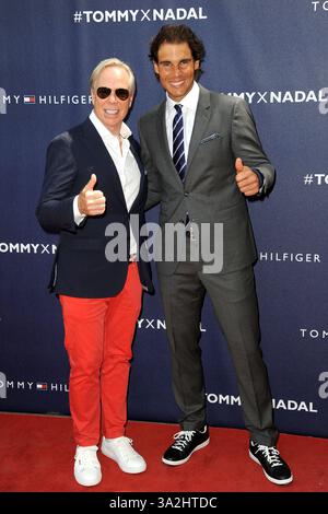 Tommy Hilfiger und Rafael Nadal beim Tommy Hilfiger und Rafael Nadal starten am 25. August 2015 die globale Markenbotschaft im Bryant Park in New York City Stockfoto