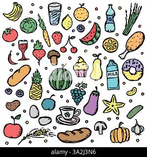 Symbole für gezeichnete Vektoren für Lebensmittel Stock Vektor