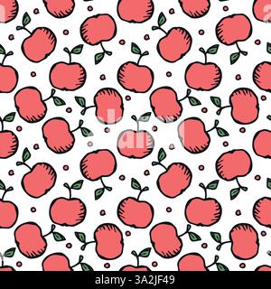 Nahtloses Apfelmuster. Farbiges nahtloses Doodle-Muster mit roten Äpfeln Stock Vektor