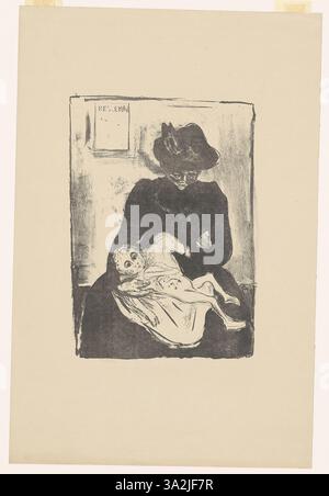 Edvard Munch stellt in seinem Werk „Erbschaft“ das Erbe des Traumas dar, das Generationen überliefert hat, indem er Figurenverzerrungen und expressive Pinselstriche verwendet, um das emotionale Gewicht der Vergangenheit zu wecken. Stockfoto