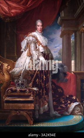 Francois Gérards Porträt von König Karl X. fängt den Monarchen in seinen Krönungsgewändern ein und zeigt die Größe und Autorität der französischen Monarchie im frühen 19. Jahrhundert. Stockfoto