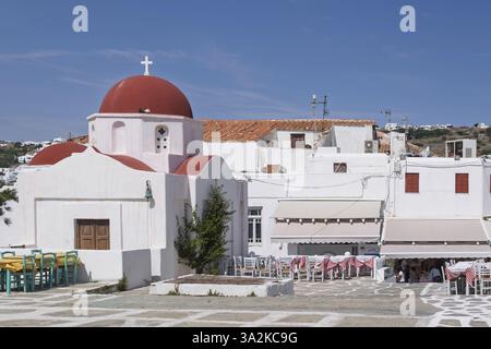 Restaurant in der Altstadt, Mykonos Stadt oder Chora, Altstadt, Mykonos, Kykladen, Griechenland, Europa Stockfoto