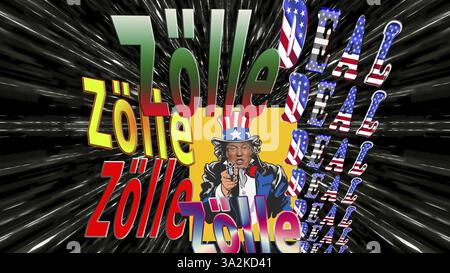 Symbolisches Image, Trump-Manie von Abmachungen und Zöllen, US-Demokratie in Gefahr, EU und Deutschland unter politischem Druck, Industrie, Donald Trump, Zölle Stockfoto