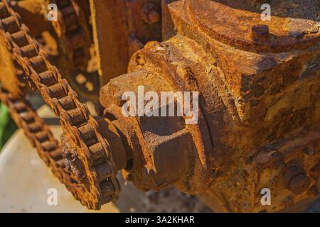 Verrosteter Getriebemechanismus aus nächster Nähe Stockfoto
