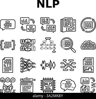 Natürliche Sprachverarbeitung nlp-Symbole legen den Vektor fest Stock Vektor