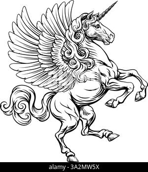 Einhorn Pegasus Horse Crest heraldisches Wappen Stock Vektor