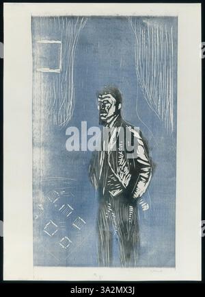 In diesem Selbstporträt von 1890 fängt Edvard Munch sein Bild in einem mondbeleuchteten Setting ein und reflektiert Themen der Isolation und Introspektion mit stimmungsvoller Beleuchtung. Stockfoto