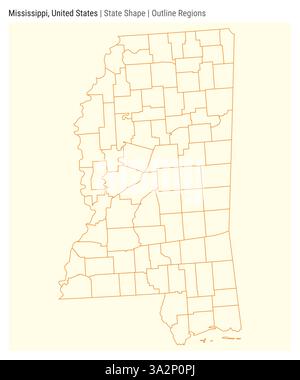 Mississippi, Usa. Einfache Vektordarstellung. Statusform. Stil für Modellbereiche. Grenze von Mississippi. Vektorabbildung. Stock Vektor
