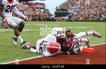 September 2014 - Columbia, SC, USA - South Carolina Gamecocks Wide Receiver Shaq Roland (4) erzielt einen Touchdown in der ersten Hälfte des Gamecocks-Spiels gegen Georgia im Williams-Brice Stadium, Samstag, 13. September 2014 Columbia, S.C. (Credit Image: © Kim Foster-Tobin/MCT/ZUMA Wire) Stockfoto