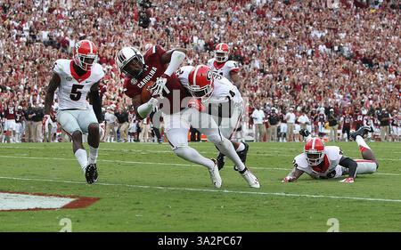 September 2014 - Columbia, SC, USA - South Carolina Gamecocks Wide Receiver Pharoh Cooper (11) erzielt einen Touchdown in der ersten Hälfte des Gamecocks-Spiels gegen Georgia im Williams-Brice Stadium, Samstag, 13. September 2014 Columbia, S.C. (Credit Image: © Kim Kim Foster-Tobin/MCT/ZUMA Wire) Stockfoto