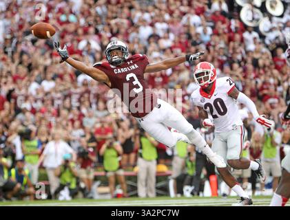 13. September 2014 - Columbia, SC, USA - South Carolina Wide Receiver Nick Jones (3) scheitert in der ersten Hälfte des Gamecocks-Spiels gegen Georgia im Williams-Brice Stadium am Samstag, den 13. September 2014 in Columbia, S.C. die Gamecocks verärgerten Georgia um einen Sieg von 38-35. (Abbildung: © Gerry Melendez/MCT/ZUMA Wire) Stockfoto