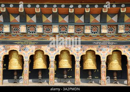 Gebetsmühle im Kloster Chimi im Königreich Bhutan Stockfoto