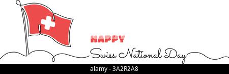 Banner zum Schweizerischen Nationalfeiertag mit der Flagge der Schweiz abstrakte, einzeilige Kunstzeichnung Stock Vektor