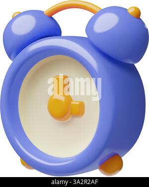 Blaues Weckzeit 3D-Symbol minimales dreidimensionales Vektorobjekt isoliert auf weißem Hintergrund Stock Vektor