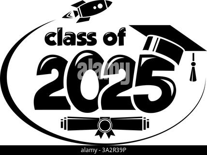 Schriftart 2025 für Grußkarten, Einladungskarten. Text für Abschlussdesign, Glückwunschveranstaltung, T-Shirt, Party, High School oder College-Abschluss Stock Vektor