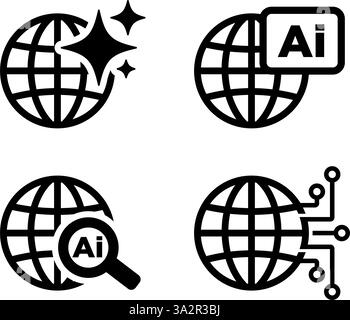 KI- und Globus-Symbole eingestellt. Künstliche Intelligenz. Vektor auf transparentem Hintergrund Stock Vektor