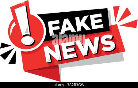 Fake News Feed rot und schwarz Band mit Ausrufezeichen. Vektor auf transparentem Hintergrund. Stock Vektor