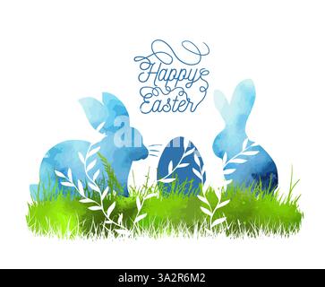 Osterkarte Eier mit Häschen. Handgezeichnet. Nicht AI, Vektorillustration Stock Vektor