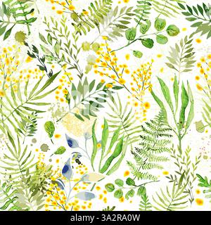 Nahtlose Aquarellhintergrundmimosa. Handzeichnung. Keine Illustration des AI-Vektors Stock Vektor