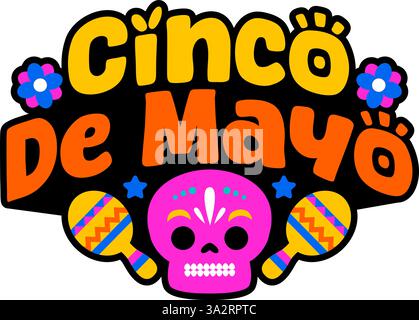 Cinco de Mayo Sugar Skull mit Maracas Typographie Stock Vektor