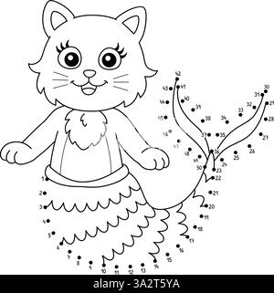 Punkt-zu-Punkt-Meerjungfrau-Katze isolierte Ausmalseite Stock Vektor