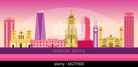 Sonnenuntergang Skyline Panorama der Stadt Nairobi, Kenia - Vektor-Illustration Stock Vektor