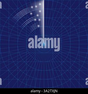 Blauer Vektorradarbildschirm. Anzeigefeld. Marineblauer Scanner. Militär-Detektor-Monitor. Elektronisches digitales Echolot. Stock Vektor