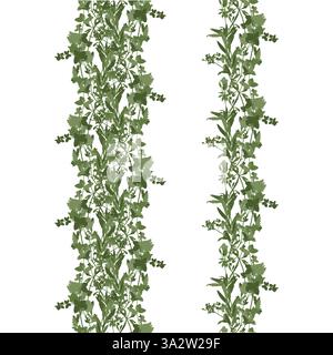 Nahtloser Rand mit trockenen Kräutern und Blättern. Rahmen für wilde Felder und Waldpflanzen. Ökologischer botanischer Cottagecore Stock Vektor