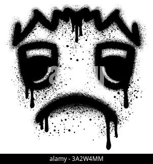 Graffiti Spray Paint trauriges Emoticon isoliert auf weißem Hintergrund. Stock Vektor