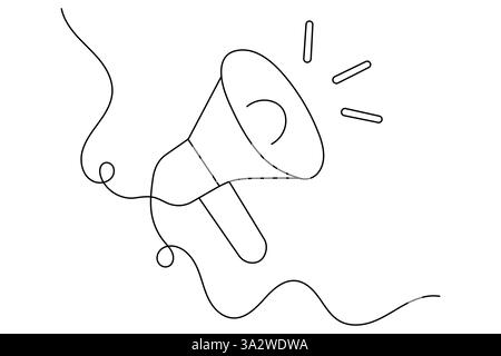 Durchgehende einzeilige Megaphonzeichnung des Vektorsymbols für das Lautsprecherhupen Stock Vektor