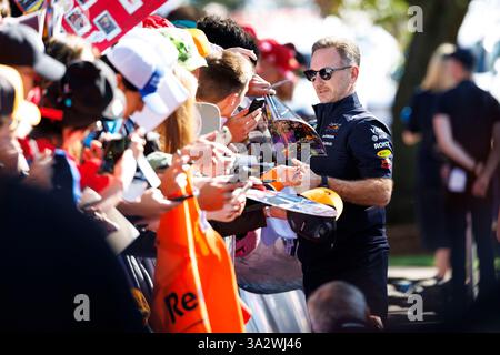 Victoria, Australien; 14. März 2025; Melbourne Grand Prix Circuit, Australian Formel 1 Grand Prix; Free Practice Day; Red Bull Teamchef Christian Horner kommt bei der australischen Formel 1 an Stockfoto