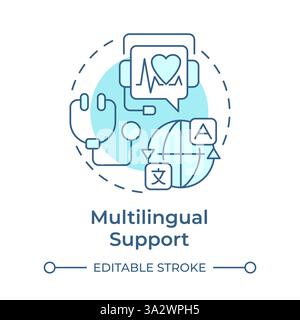 Mehrsprachige Unterstützung, Symbol für sanftes blaues Konzept Stock Vektor