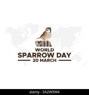 Welttag der Spatzen am 20. März. Vektordarstellung des Datums der Sperlinge. Niedliche Spatzen-Karte für den Spatzen-Tag. Welttag Der Spatzen. Stock Vektor