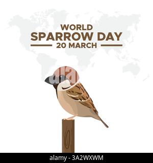 Welttag der Spatzen am 20. März. Vektordarstellung des Datums der Sperlinge. Niedliche Spatzen-Karte für den Spatzen-Tag. Welttag Der Spatzen. Stock Vektor