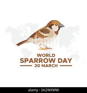 Welttag der Spatzen am 20. März. Vektordarstellung des Datums der Sperlinge. Niedliche Spatzen-Karte für den Spatzen-Tag. Welttag Der Spatzen. Stock Vektor