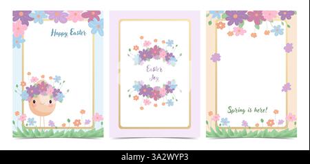 Ostergrußkarte Set mit Blumenrahmen, Vektor-Illustration Stock Vektor