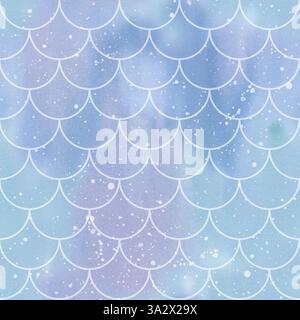Nahtloses Aquarellmuster mit Meerjungfrauenschalen in sanften Pastellblau-Farben. Illustration des Hintergrunds für Kinderdesigns oder kindliches Material. Ornamentik für Babytapeten oder Textilien. Stockfoto
