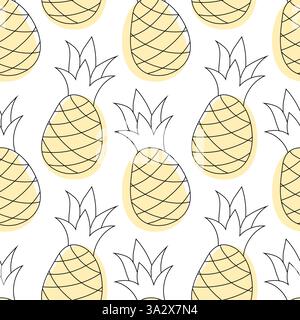 Muster mit handgezeichneten Ananas in einem fröhlichen, farbenfrohen Layout für den Sommer Stock Vektor