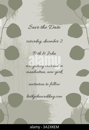 Hochzeitskarte Pinselstrich Eukalyptusblätter handgezeichnete organische Vorlage Stock Vektor