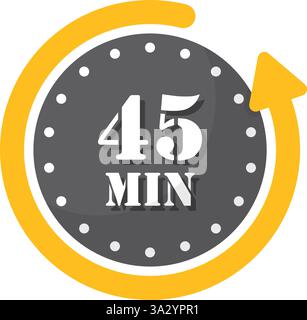 45 Minuten auf dem Stoppuhrsymbol in flachem Stil. Illustration des Zeitschalters auf isoliertem Hintergrund. Countdown-Zeichen für Geschäftskonzept. Stock Vektor