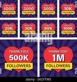 Vielen Dank, Follower-Symbol im flachen Stil. Illustration des Abonnementbetrags auf isoliertem Hintergrund. Follower Sign Business Concept. Stock Vektor