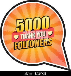 Vielen Dank für 5000 Follower im flachen Stil. Illustration des Abonnementbetrags auf isoliertem Hintergrund. 5000 Follower Sign Business Concept. Stock Vektor