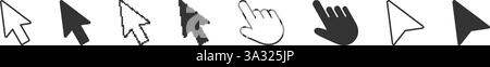 Cursor- Und Zeigersymbole Linien- Und Volumenkörpersatz. Klicken Sie Mit Der Maus Auf Symbole Und Pfeilcursor Symbol Sammlung. Abbildung Des Isolierten Vektors Stock Vektor