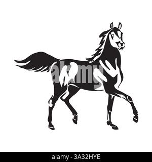 Schwarzweiß-Silhouettendruck für Running Horse, Poster, Logo-Vorlage. Vektorzeichnung Stock Vektor