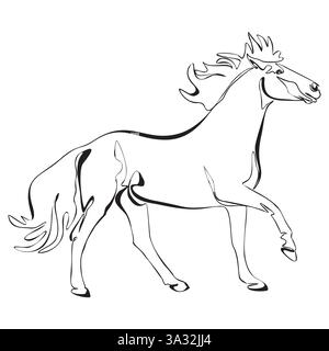 Einzeilige Zeichnung mit Pferdedruck, Poster, Logo-Vorlage. Vektorzeichnung der kontinuierlichen Linie des Pferdes Stock Vektor