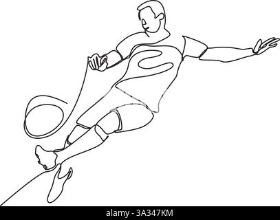 Kontinuierliche Einzelzeilenzeichnung eines Fußballspielers in Aktion Stock Vektor